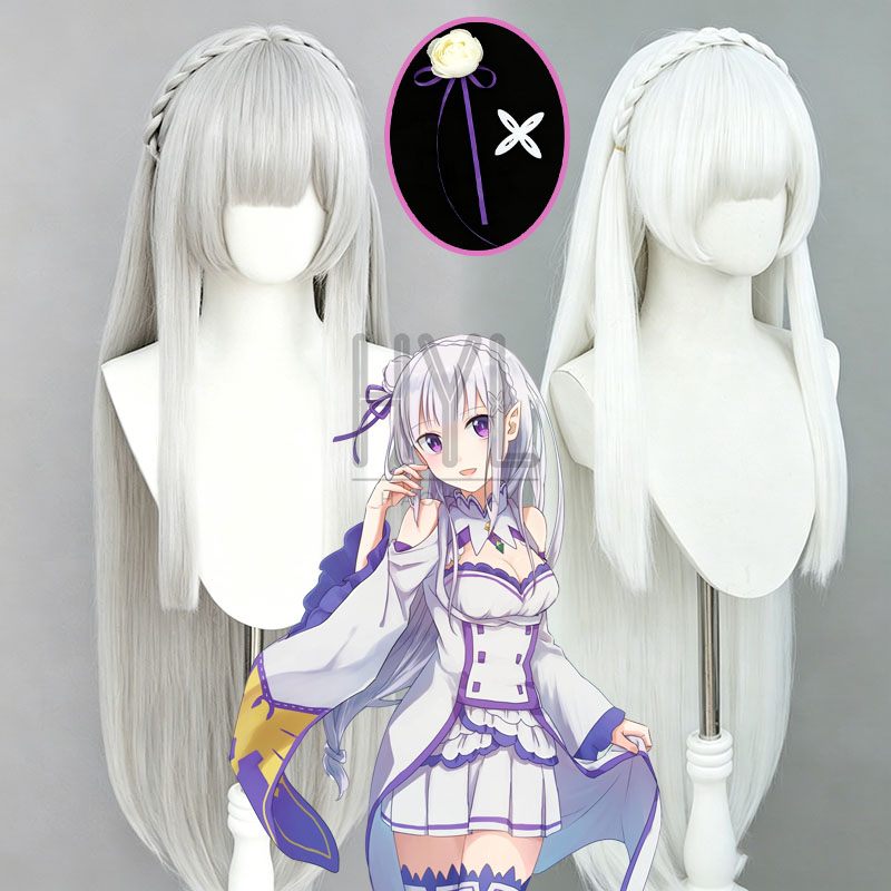 Cosplay Anime White Hair - Peruka do cosplayu Emilia z anime
